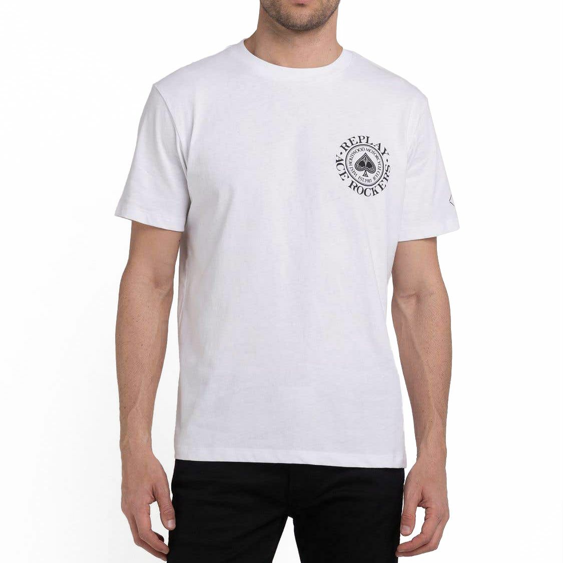 Replay｜モーターサイクル クラブ Tシャツ｜ホワイト｜モデル着用