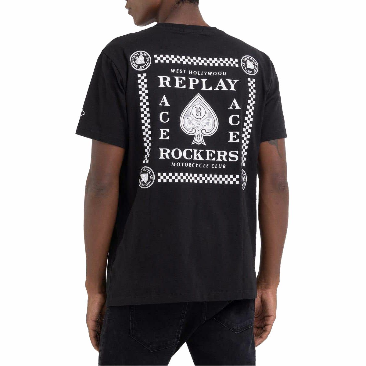 Replay｜モーターサイクル クラブ Tシャツ｜ブラック｜モデル着用