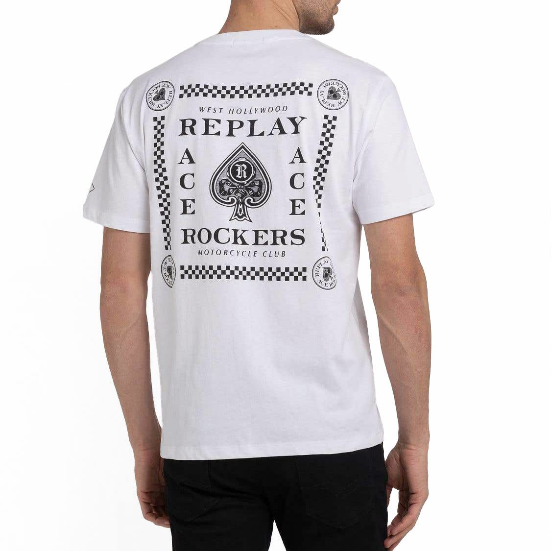 Replay｜モーターサイクル クラブ Tシャツ｜ホワイト｜モデル着用