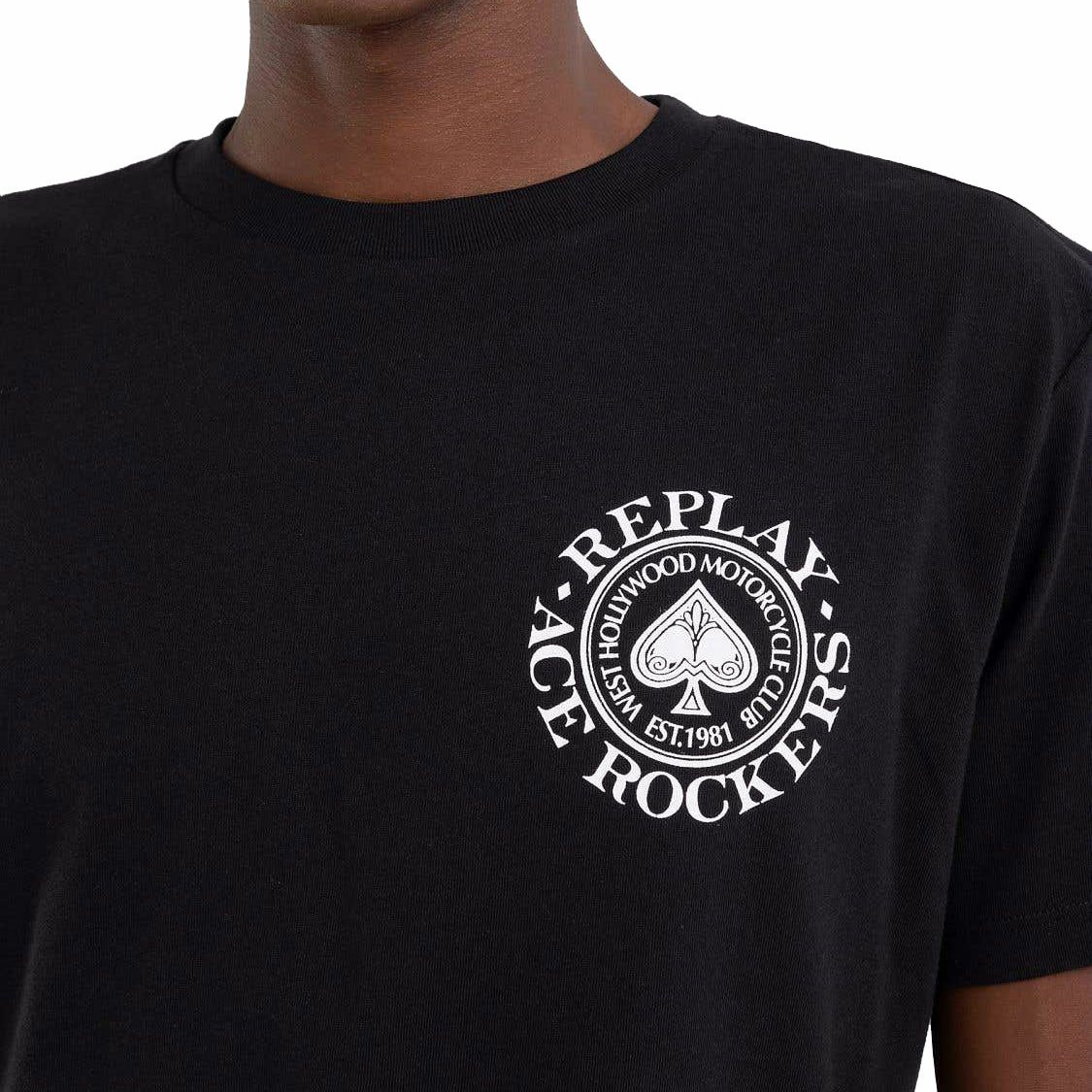 Replay｜モーターサイクル クラブ Tシャツ｜ブラック｜モデル着用