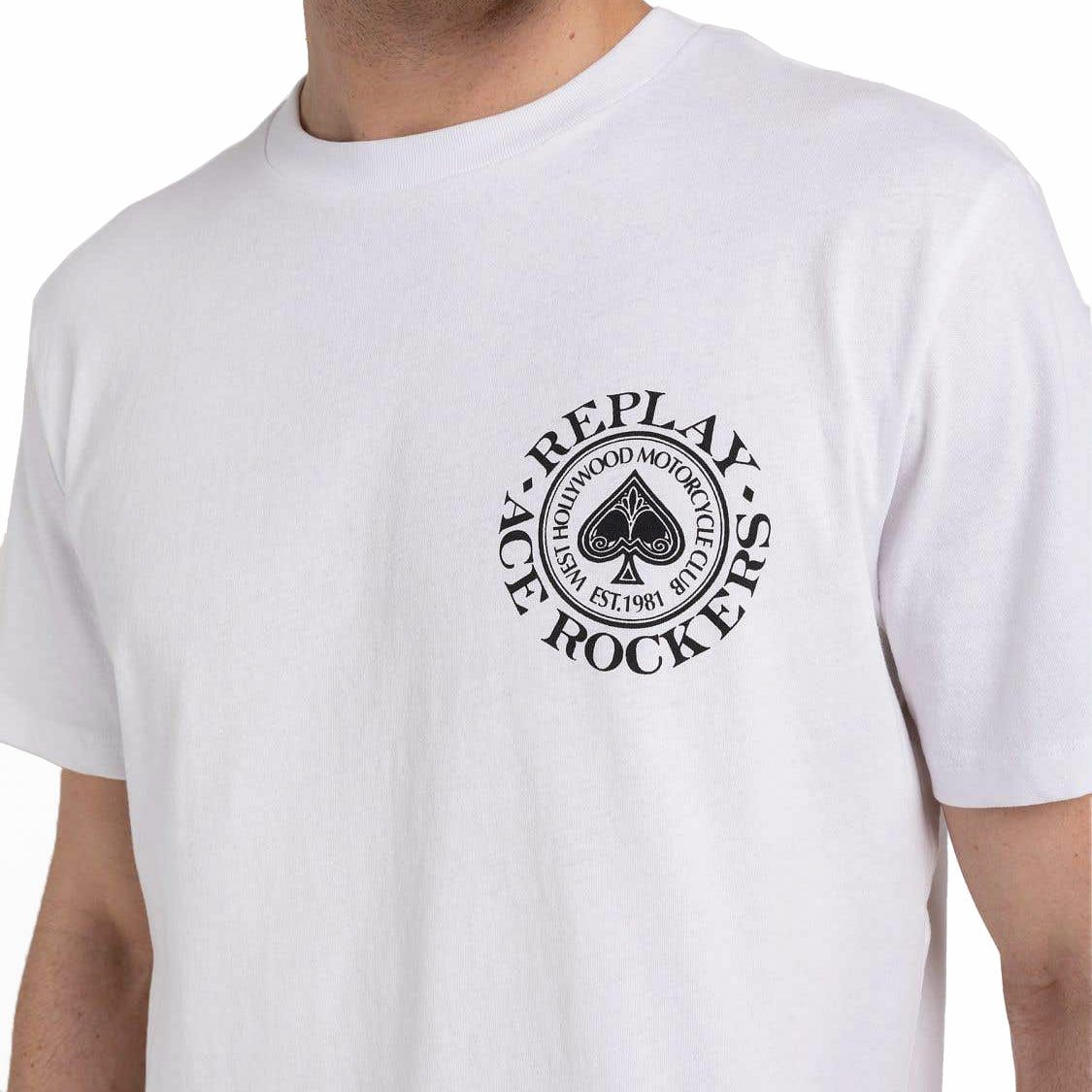 Replay｜モーターサイクル クラブ Tシャツ｜ホワイト｜モデル着用