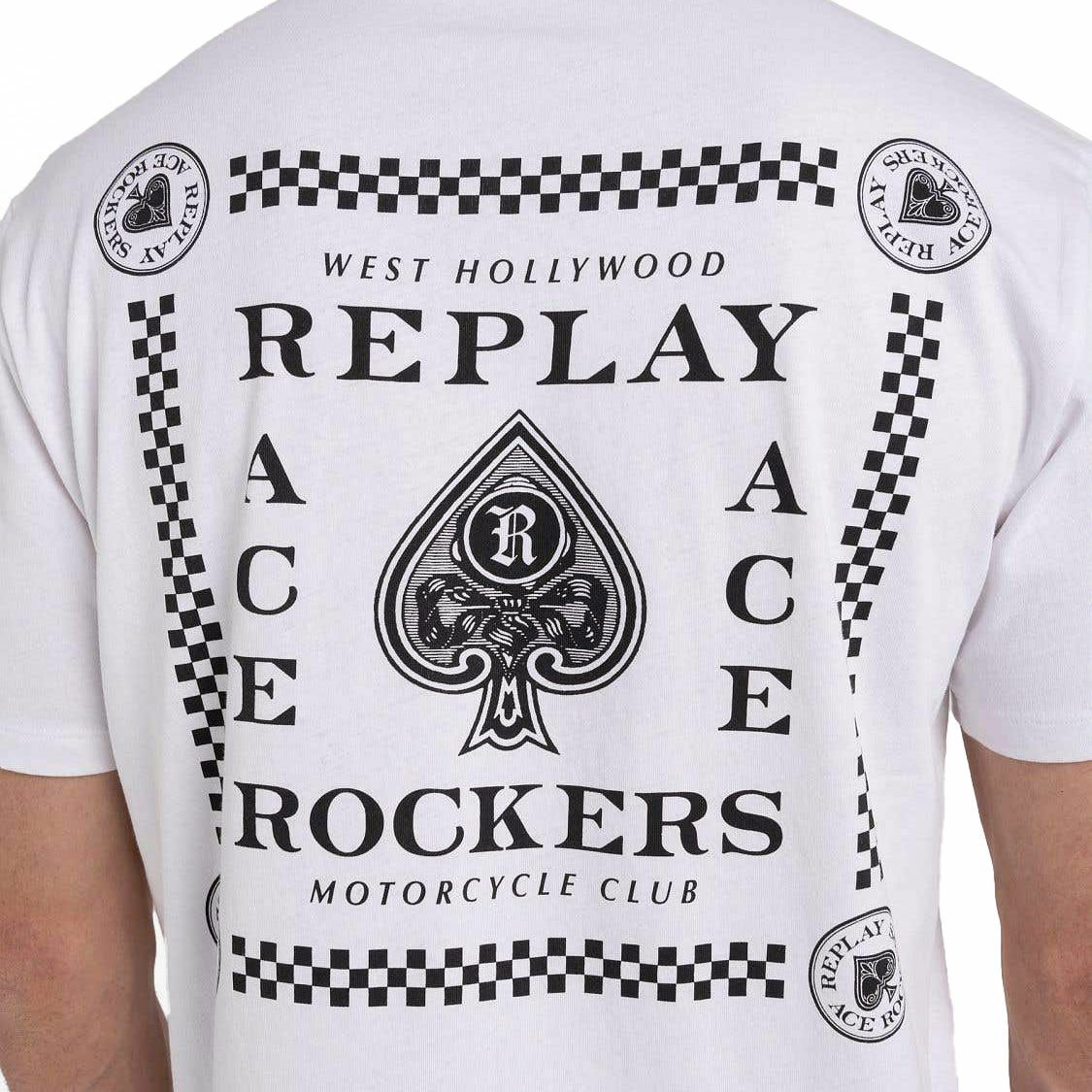 Replay｜モーターサイクル クラブ Tシャツ｜ホワイト｜モデル着用