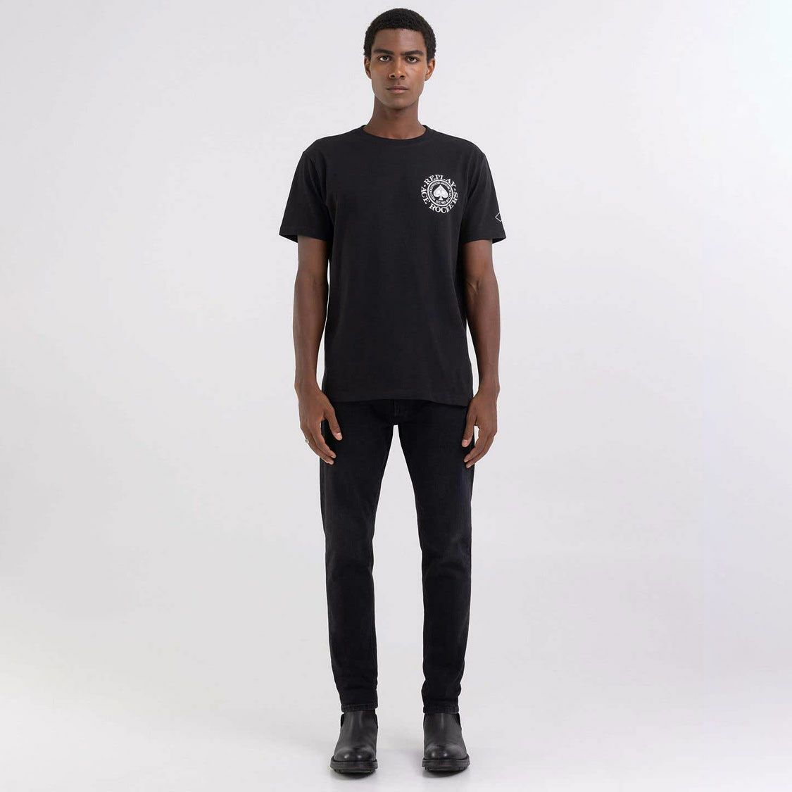 Replay｜モーターサイクル クラブ Tシャツ｜ブラック｜モデル着用