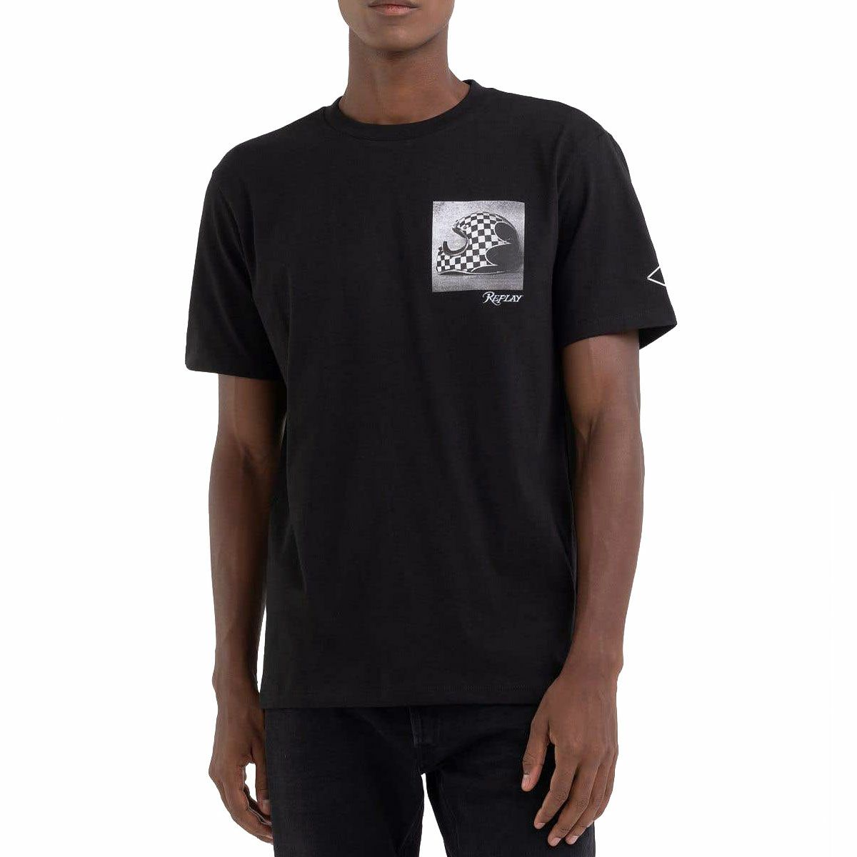 Replay｜モーターサイクル プリント Ｔシャツ｜ブラック｜モデル着用