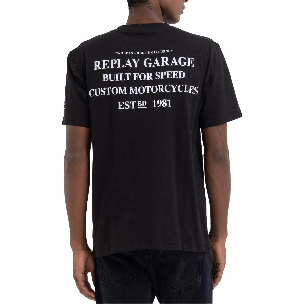 Replay｜モーターサイクル プリント Ｔシャツ｜ブラック｜モデル着用