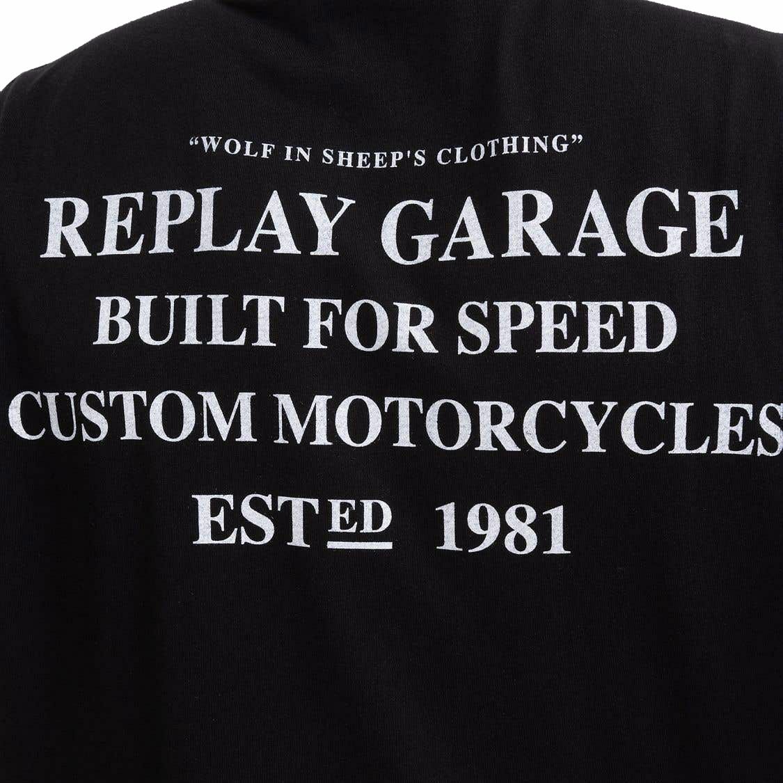 Replay｜モーターサイクル プリント Ｔシャツ｜ブラック｜モデル着用