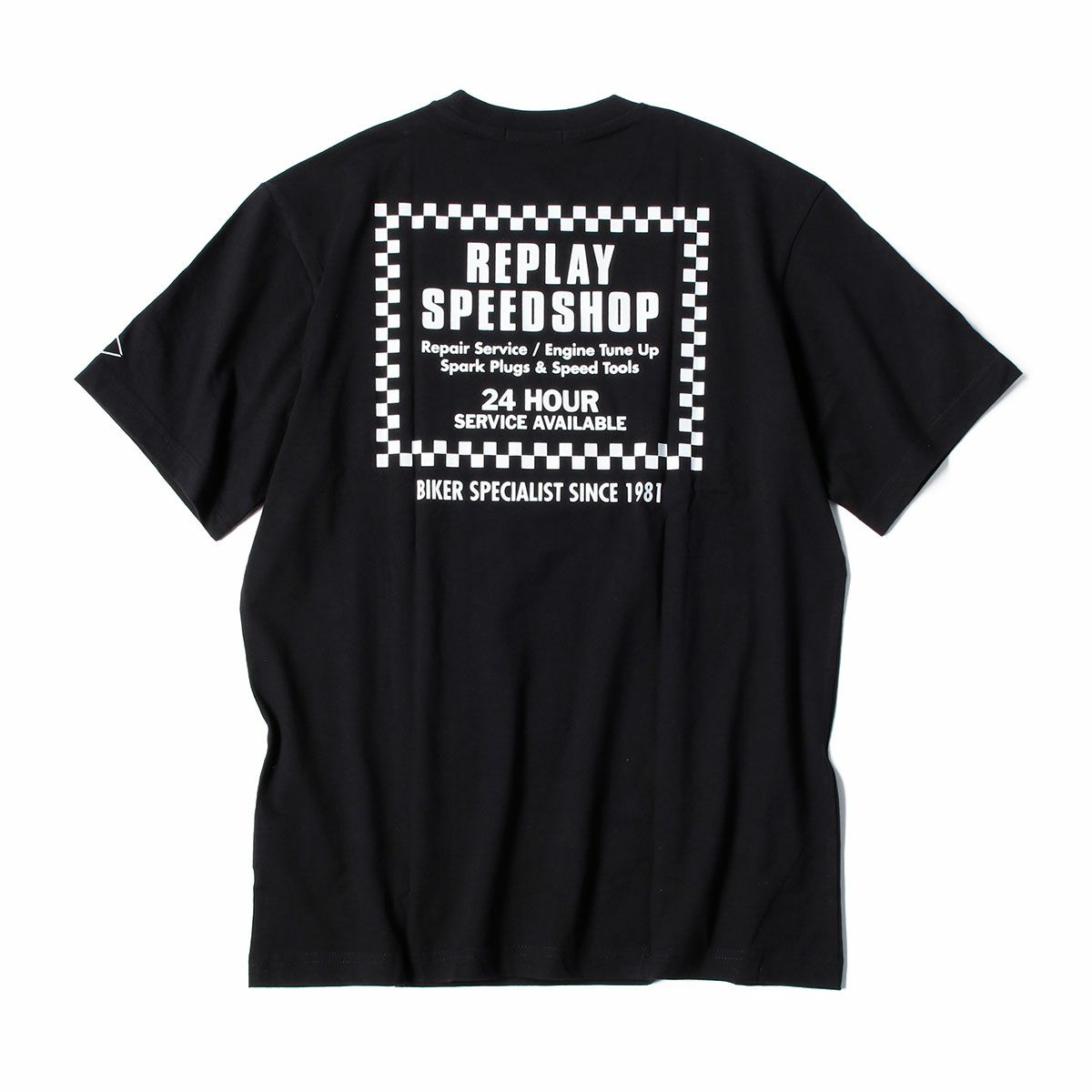 Replay｜バイカー プリント Ｔシャツ｜ブラック