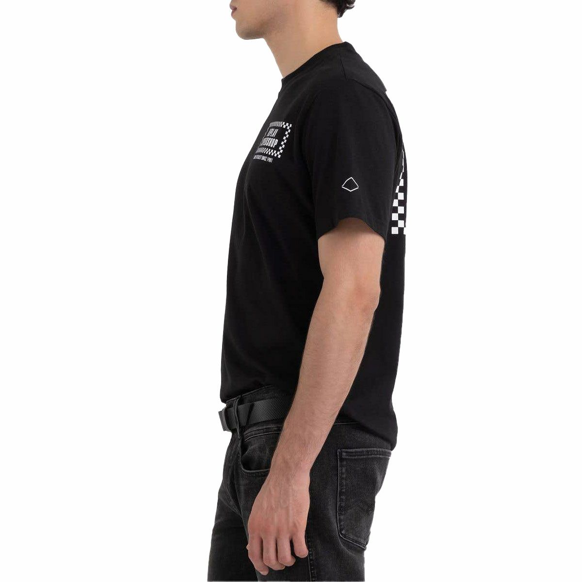 Replay｜バイカー プリント Ｔシャツ｜ブラック｜モデル着用