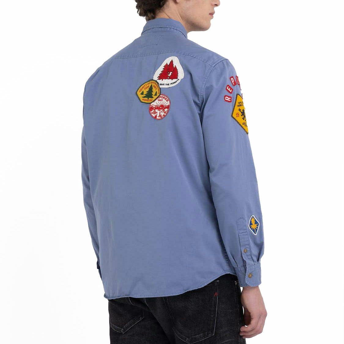 Replay｜コットンツイル パッチ シャツ｜パウダーブルー