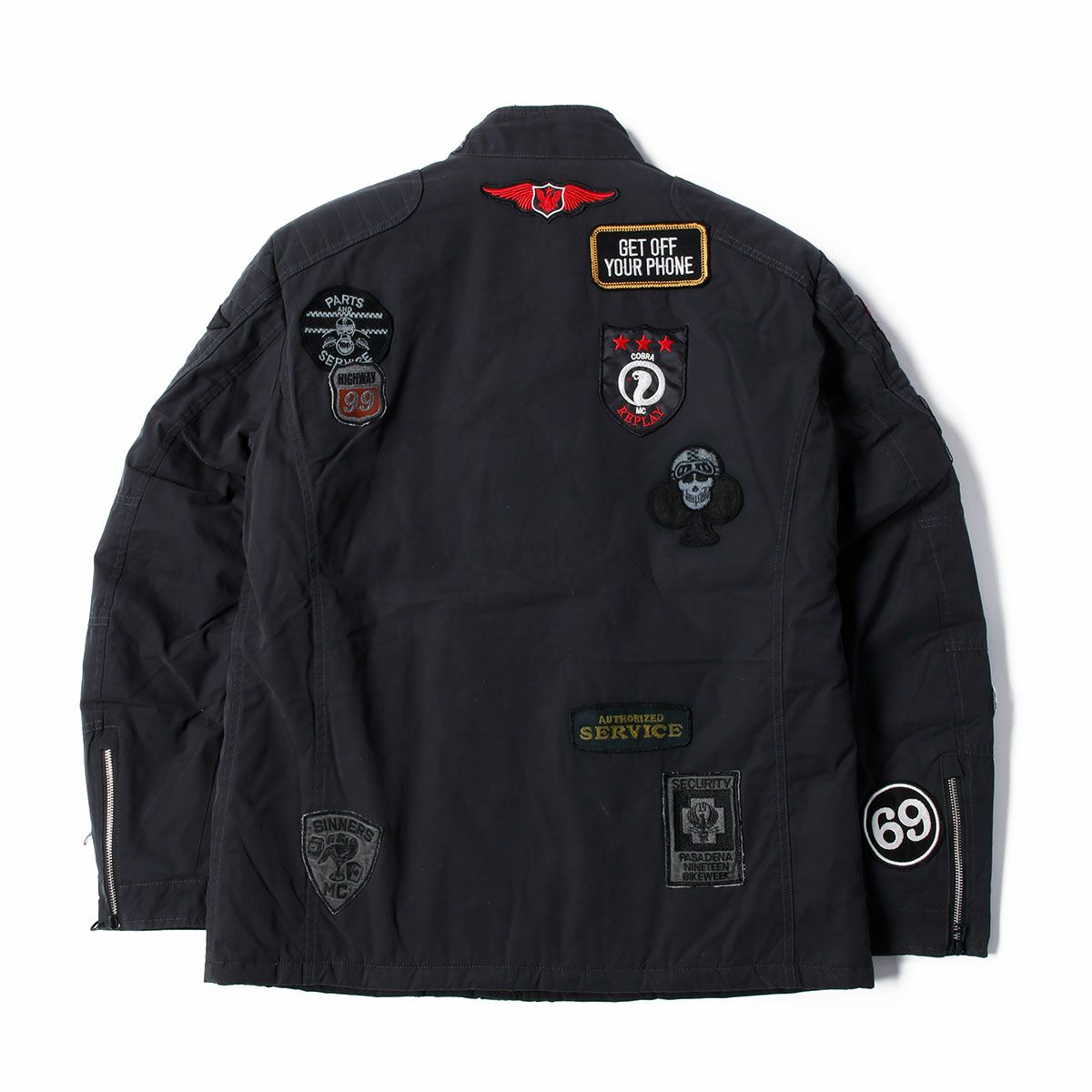 Replay｜ワックスドナイロン ライダーズパッチ バイカージャケット｜ファブリック｜パイレーツブラック