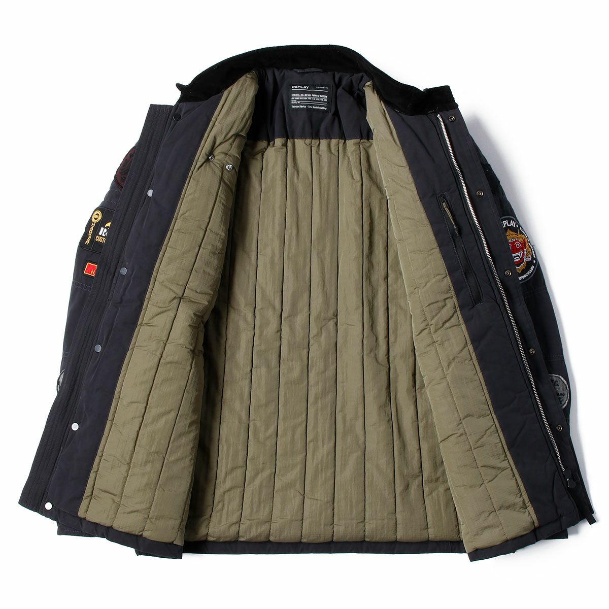 Replay｜ワックスドナイロン ライダーズパッチ バイカージャケット｜ファブリック｜パイレーツブラック
