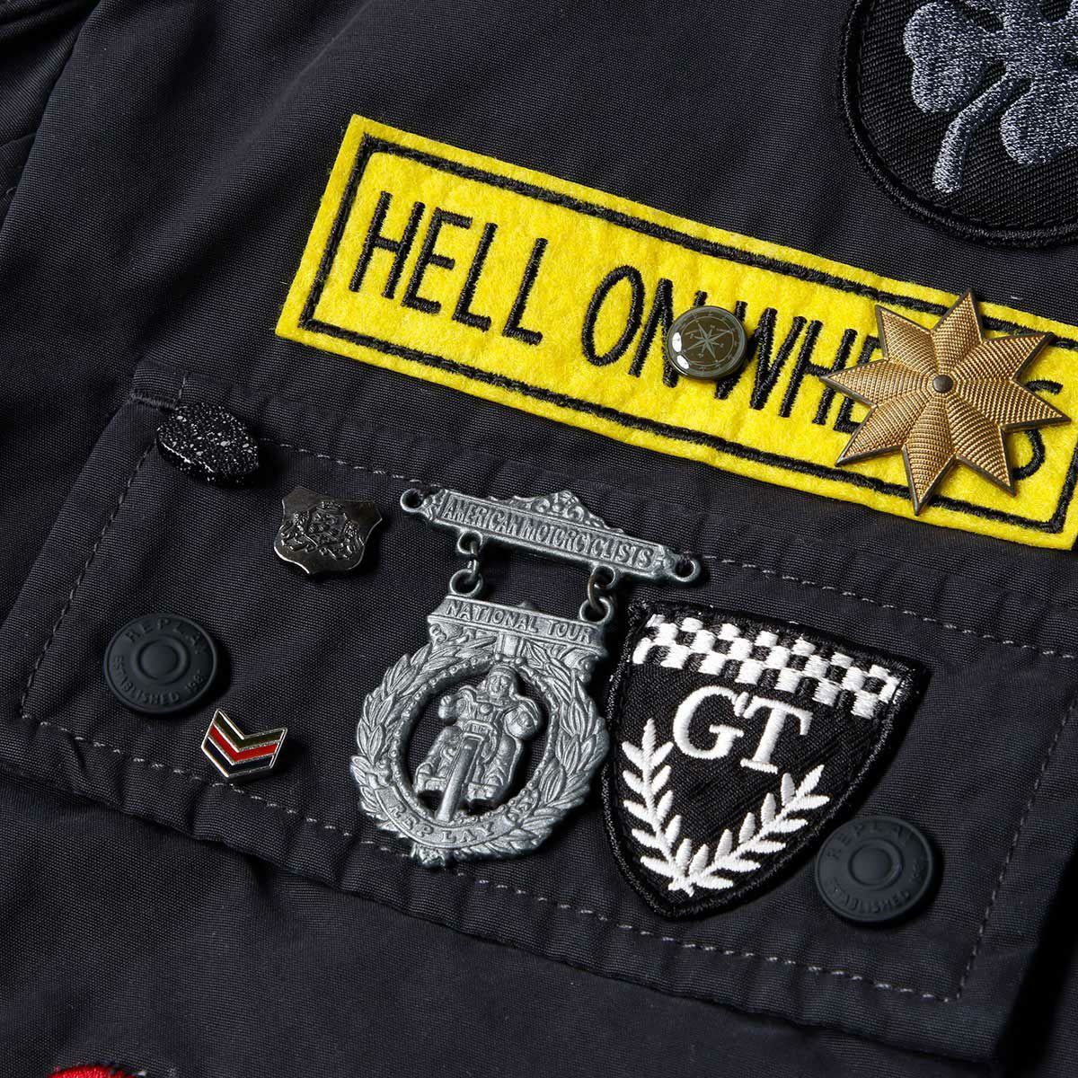 Replay｜ワックスドナイロン ライダーズパッチ バイカージャケット｜ファブリック｜パイレーツブラック