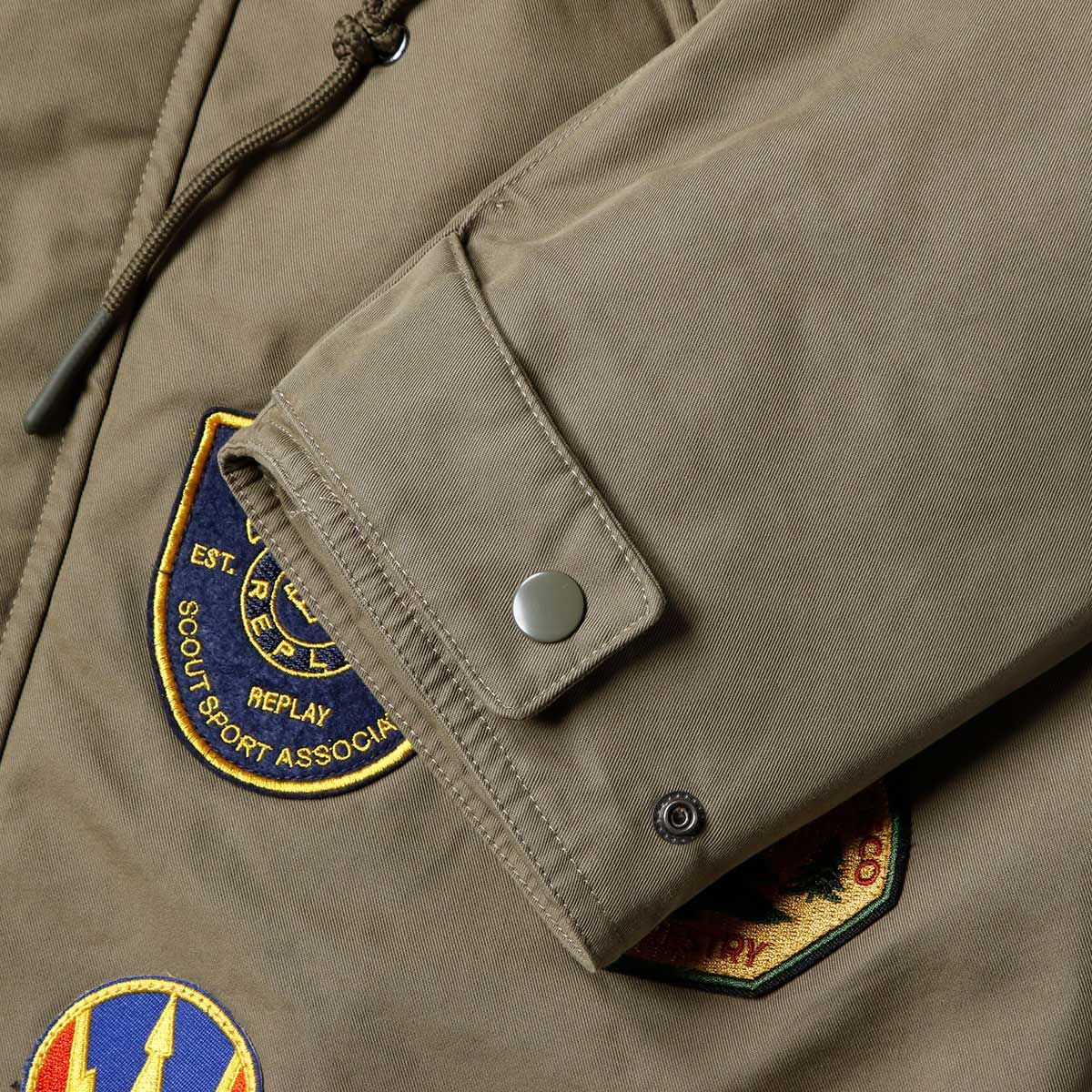 Replay｜フーディ パッチコート｜ファブリック｜アーミーグリーン