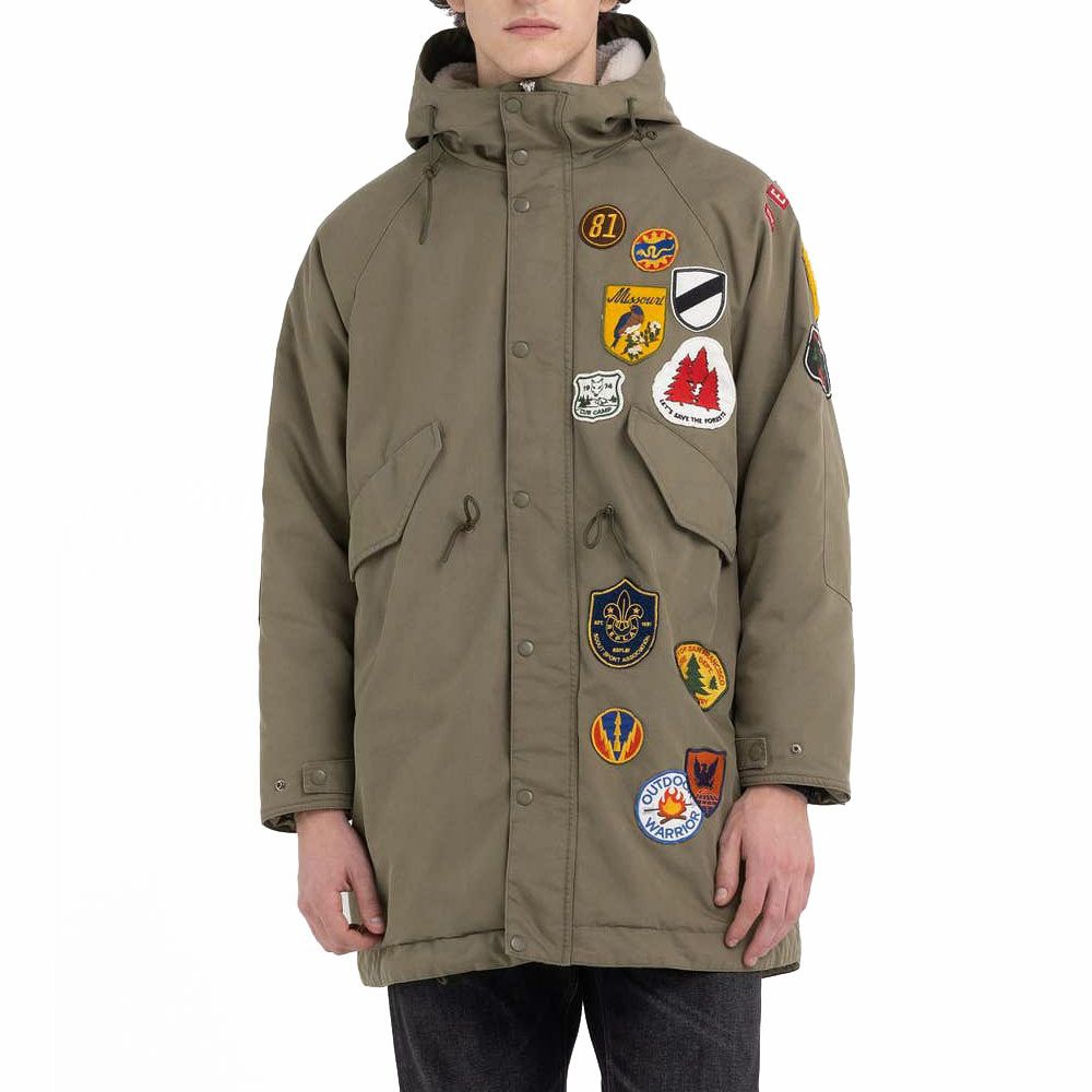 Replay｜フーディ パッチコート｜ファブリック｜アーミーグリーン｜モデル着用