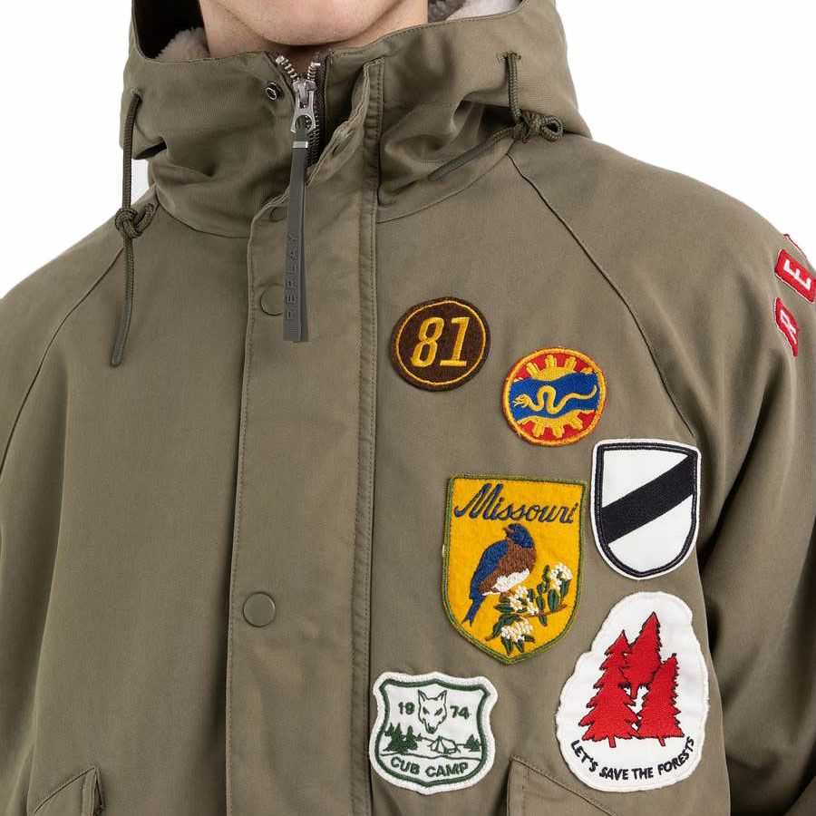 Replay｜フーディ パッチコート｜ファブリック｜アーミーグリーン｜モデル着用