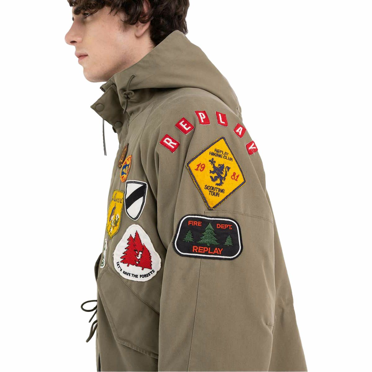 Replay｜フーディ パッチコート｜ファブリック｜アーミーグリーン｜モデル着用