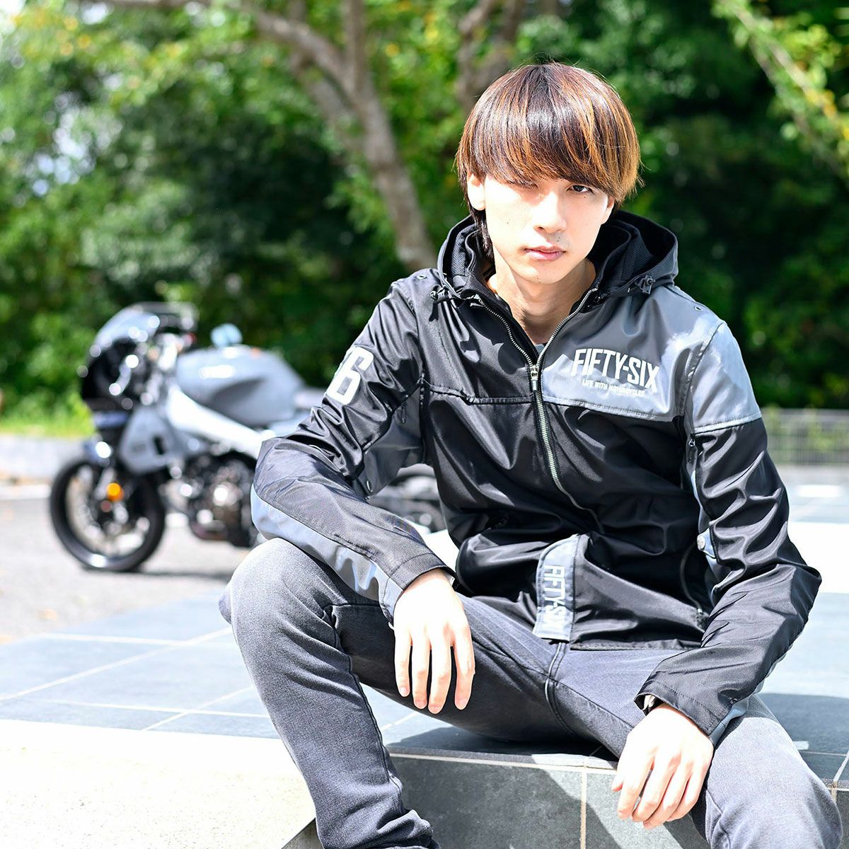 56design｜クォーター パーカー 24｜ファブリック｜チャコールグレー×ブラック