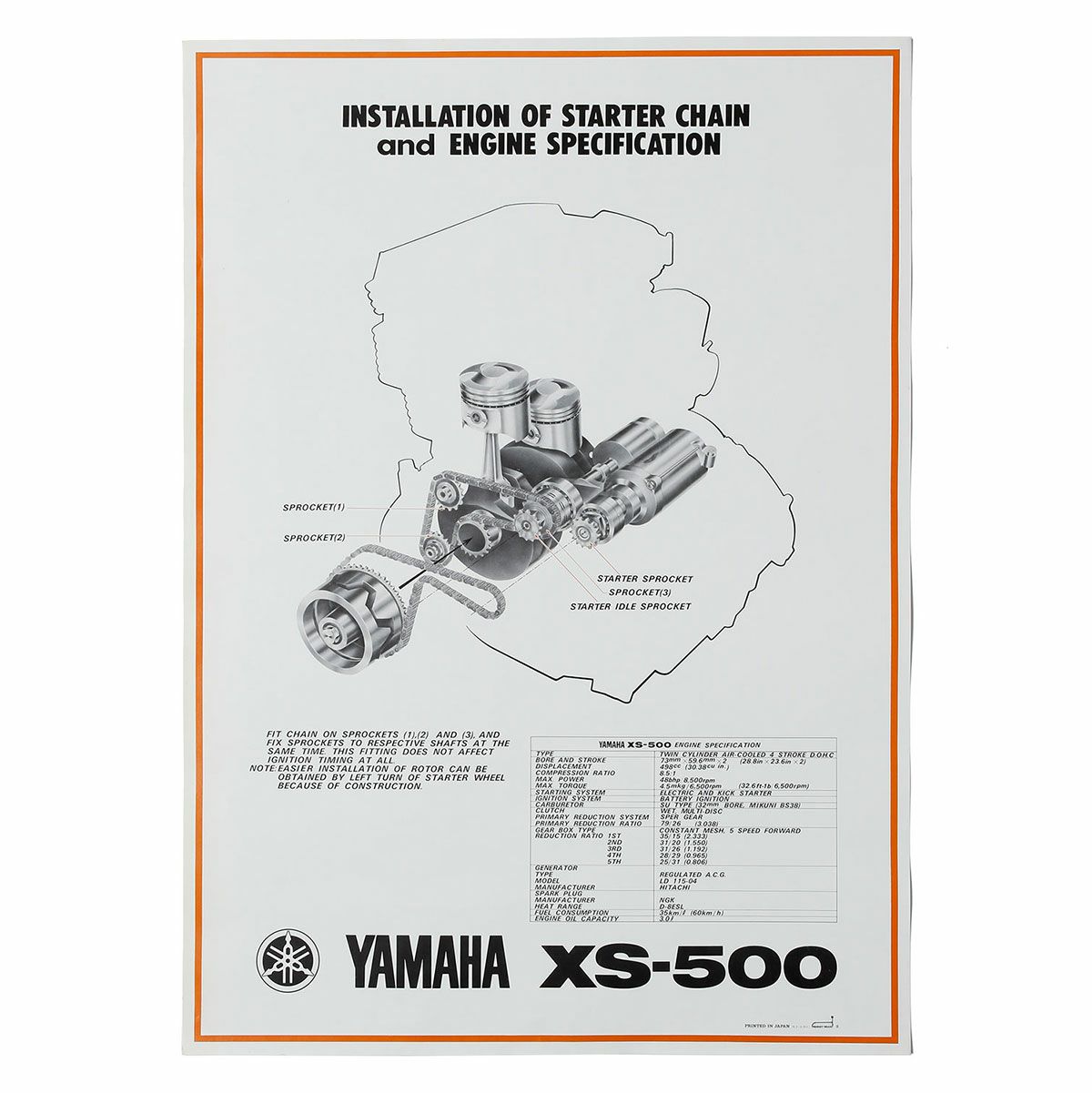 ONLY ONE LEGEND COLLECTION｜ヤマハ XS500 エンジン イラストレーション ヴィンテージポスター 4枚セット｜