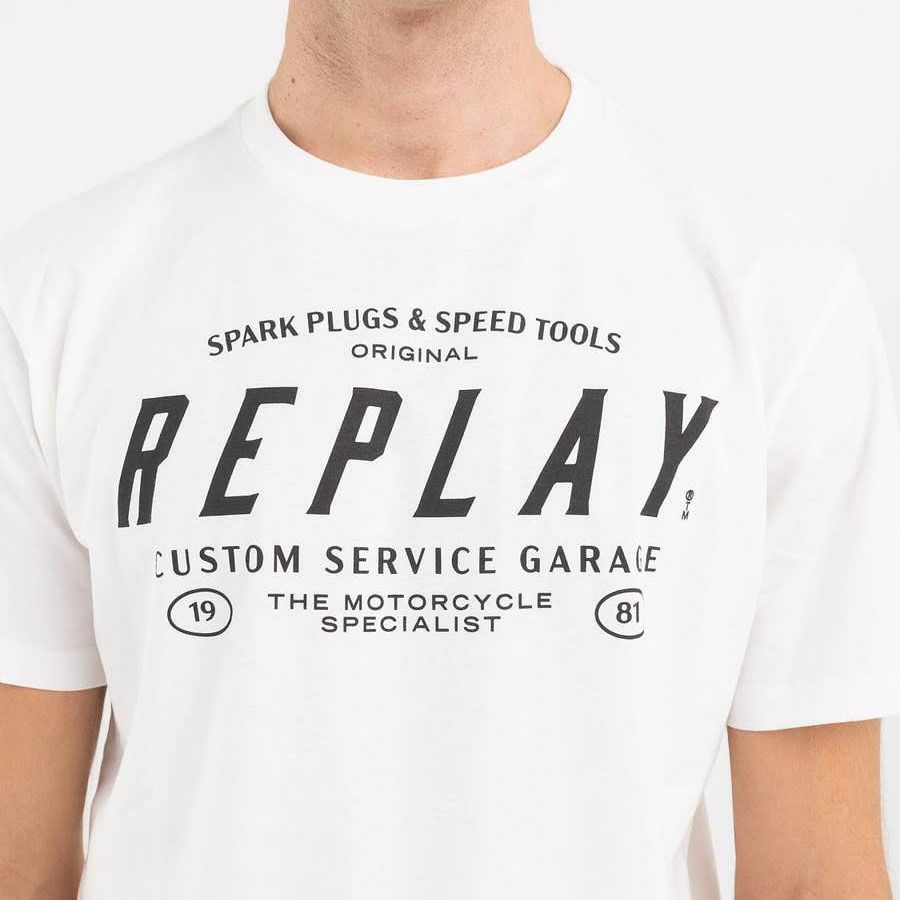 Replay｜カスタムガレージ プリント Ｔシャツ｜ホワイト｜モデル着用