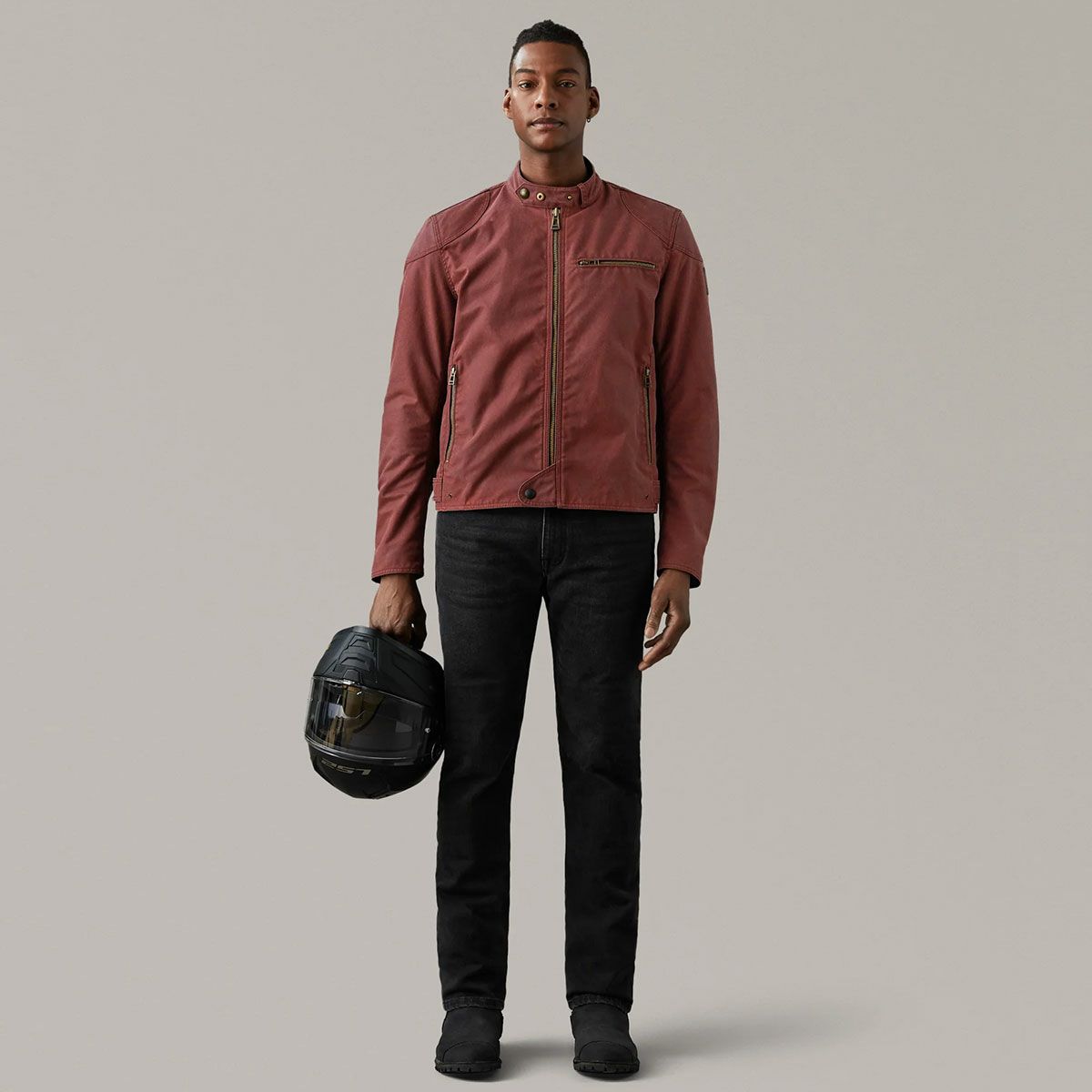 BELSTAFF｜アリエル モーターサイクル ジャケット｜ファブリック｜レーシングレッド｜モデル着用