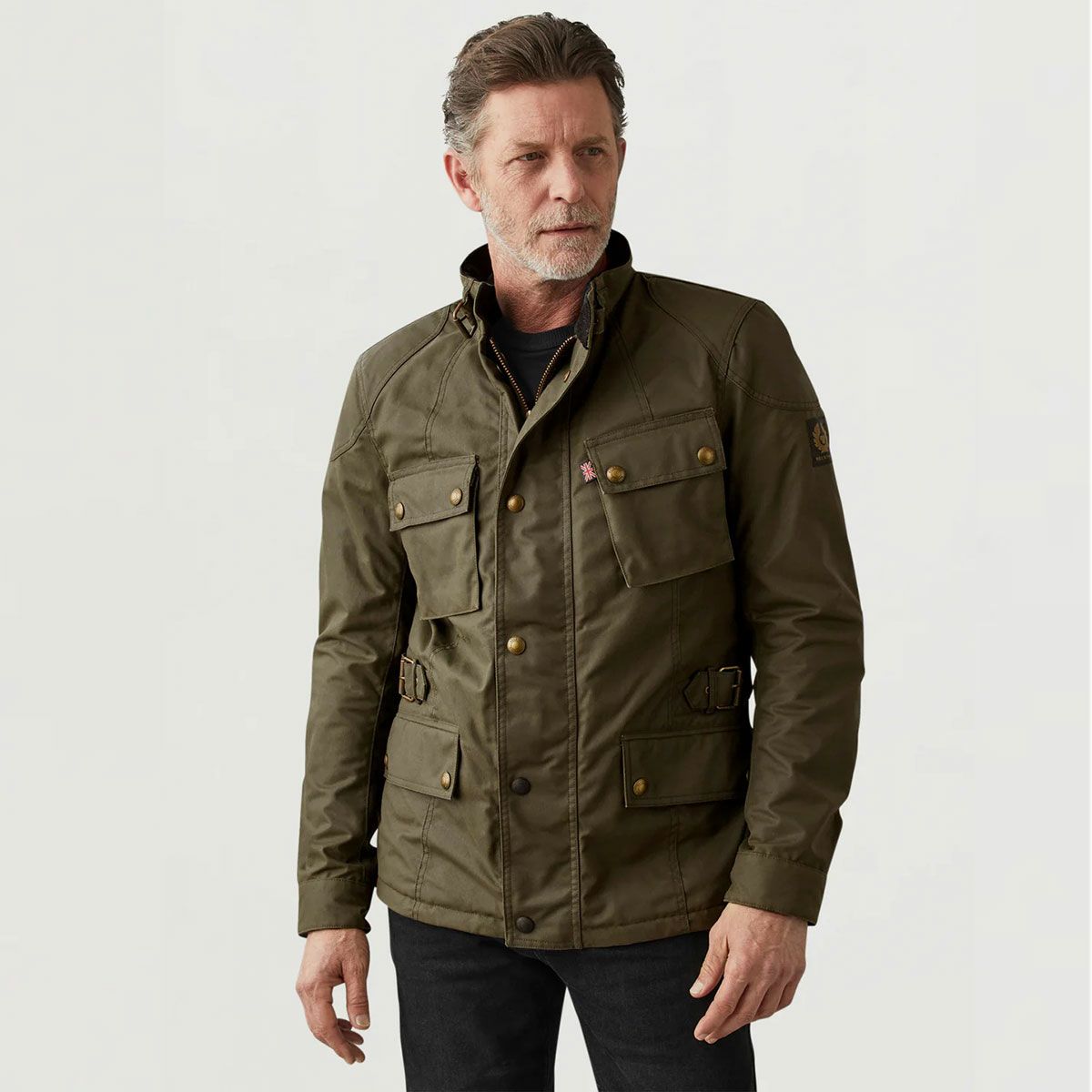 BELSTAFF｜クロスビー モーターサイクル ジャケット｜ファブリック｜フォレストグリーン｜モデル着用