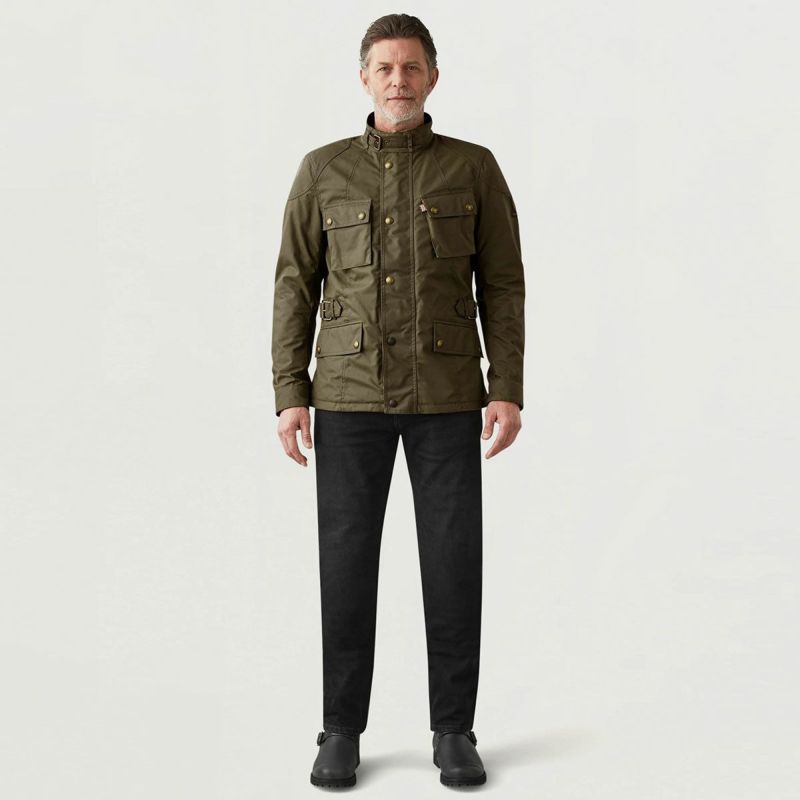 BELSTAFF｜クロスビー モーターサイクル ジャケット｜ファブリック｜フォレストグリーン｜モデル着用