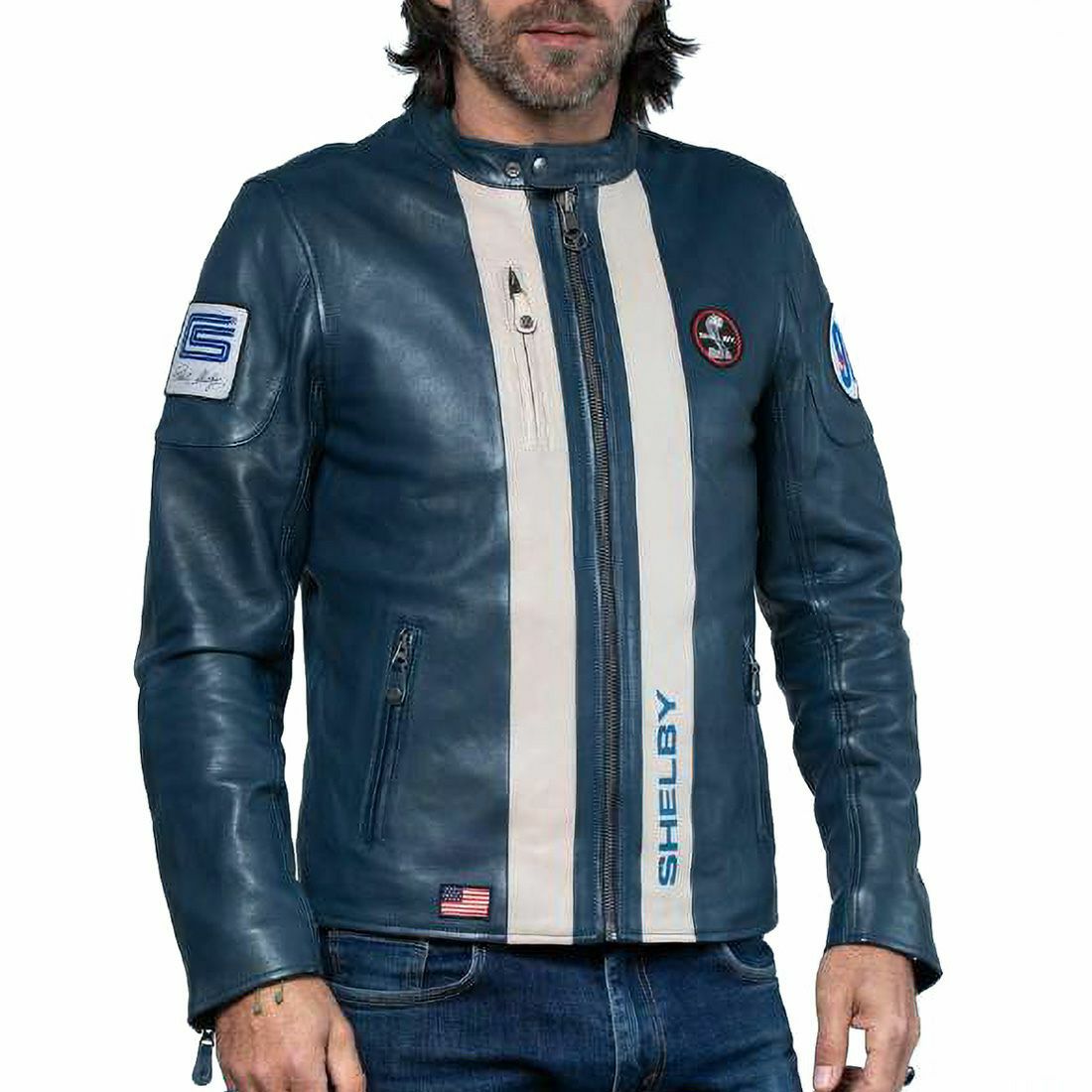 CLASSIC LEGEND MOTORS｜シェルビー レザー ジャケット｜アウター｜ロイヤルブルー｜モデル着用
