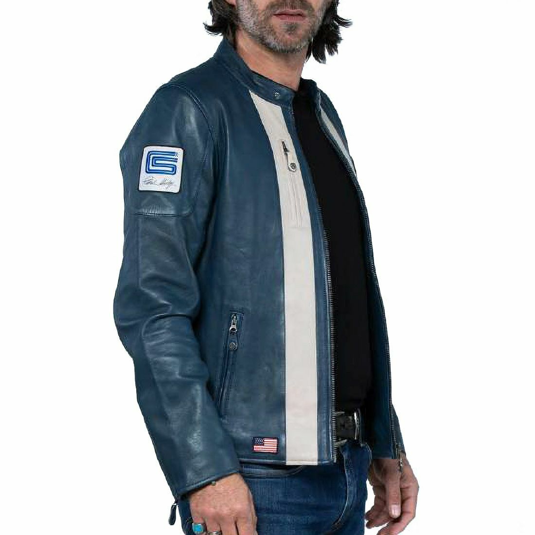 CLASSIC LEGEND MOTORS｜シェルビー レザー ジャケット｜アウター｜ロイヤルブルー｜モデル着用