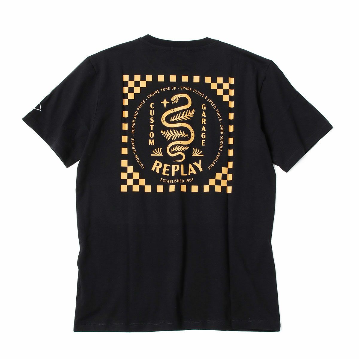 Replay｜カスタムガレージ スネーク プリント Ｔシャツ｜ブラック