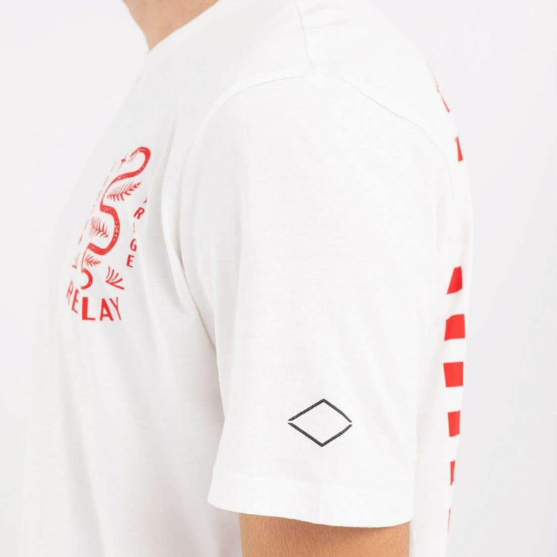 Replay｜カスタムガレージ スネーク プリント Ｔシャツ｜ホワイト｜モデル着用