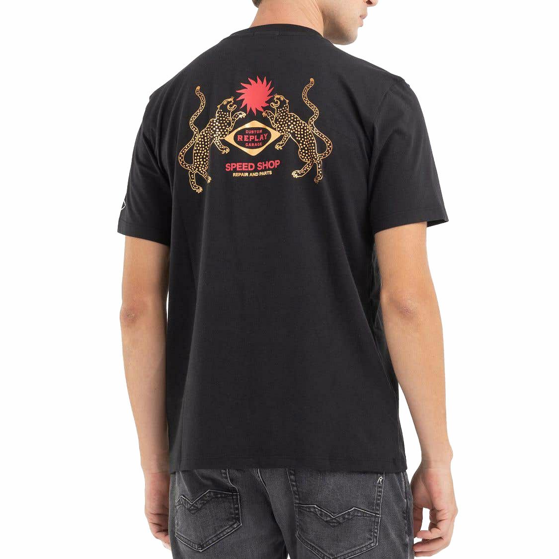 Replay｜カスタムガレージ プリント Ｔシャツ｜ブラック｜モデル着用