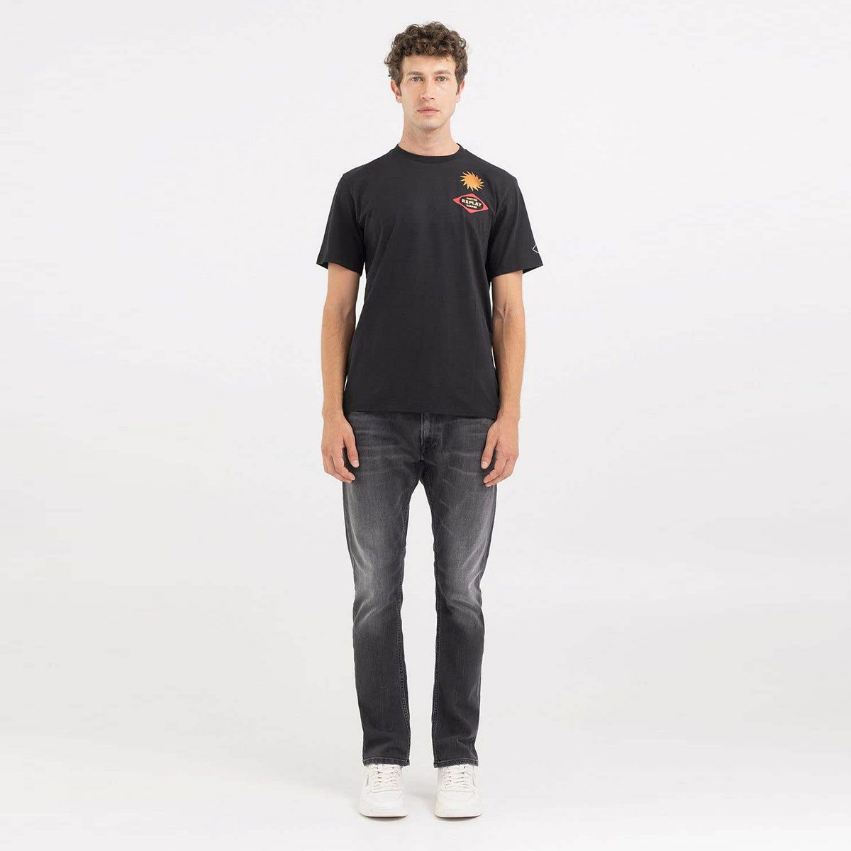 Replay｜カスタムガレージ プリント Ｔシャツ｜ブラック｜モデル着用