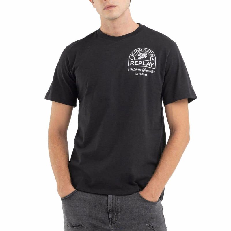 Replay｜カスタムガレージ タイガー プリント Ｔシャツ｜ブラック｜モデル着用