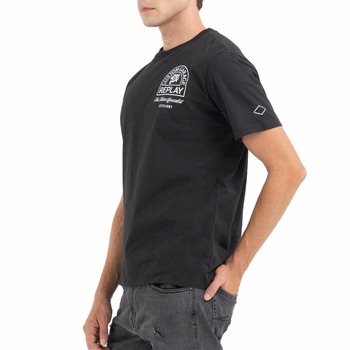 Replay｜カスタムガレージ タイガー プリント Ｔシャツ｜ブラック｜モデル着用