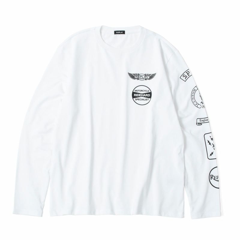 Replay｜オープンエンドジャージーモーターサイクルロングTシャツ｜ロングスリーブ｜ホワイト