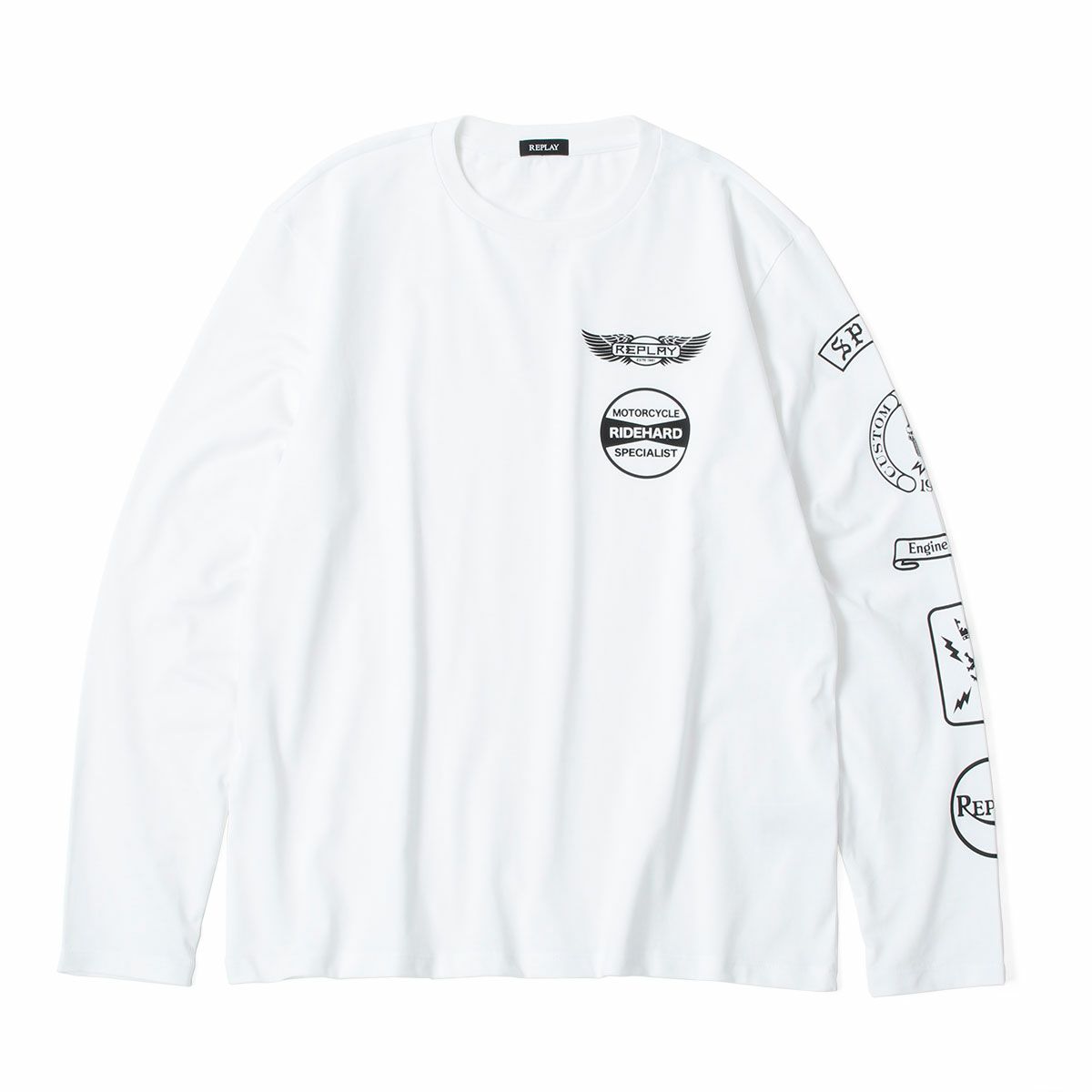 Replay｜オープンエンドジャージーモーターサイクルロングTシャツ｜ロングスリーブ｜ホワイト