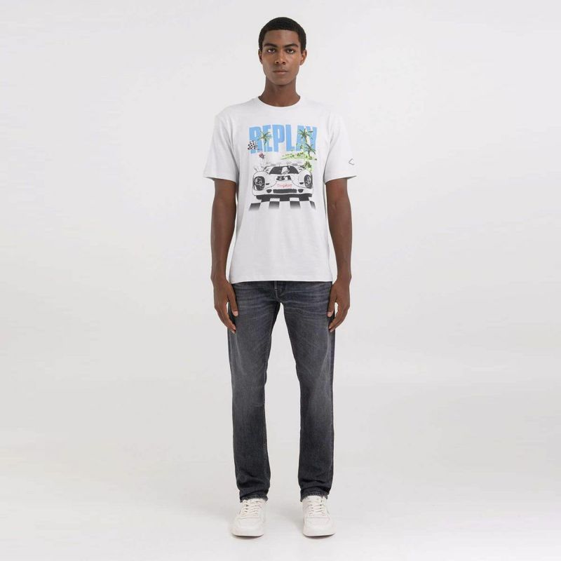 Replay｜レーシングカー プリント Ｔシャツ｜ミルキーホワイト｜モデル着用