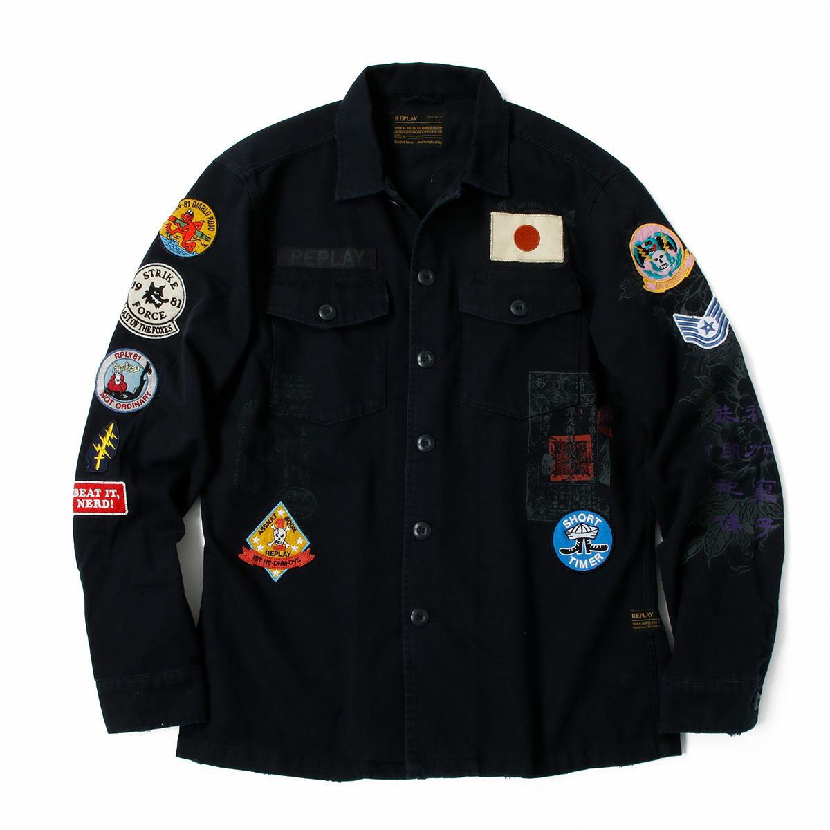 Replay｜プリント＆パッチ オーバーシャツ｜チャコール