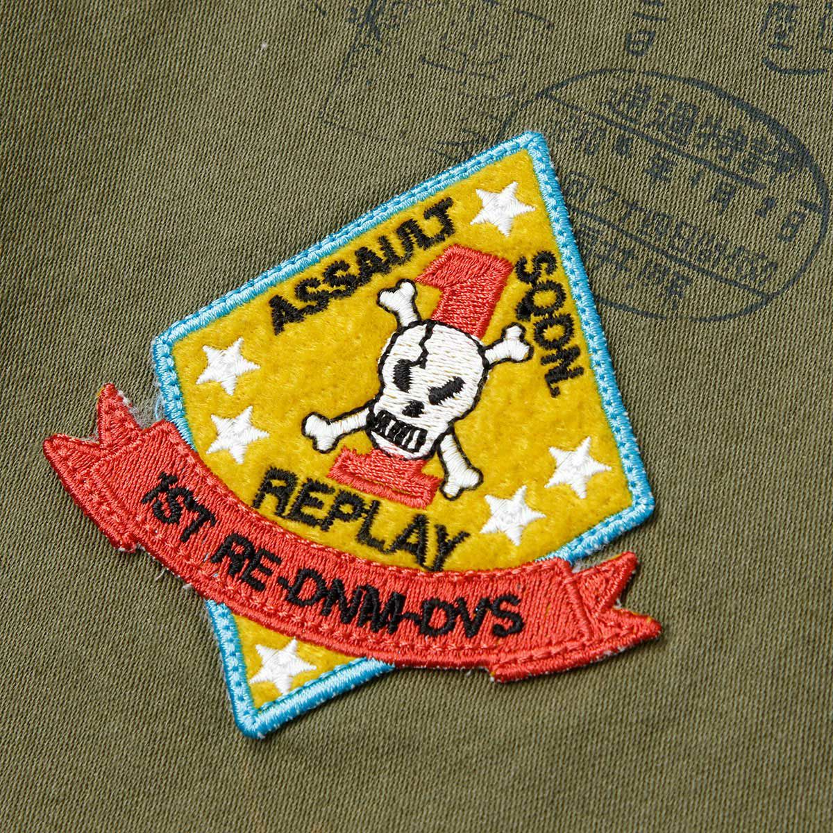 Replay｜プリント＆パッチ オーバーシャツ｜ライトミリタリー