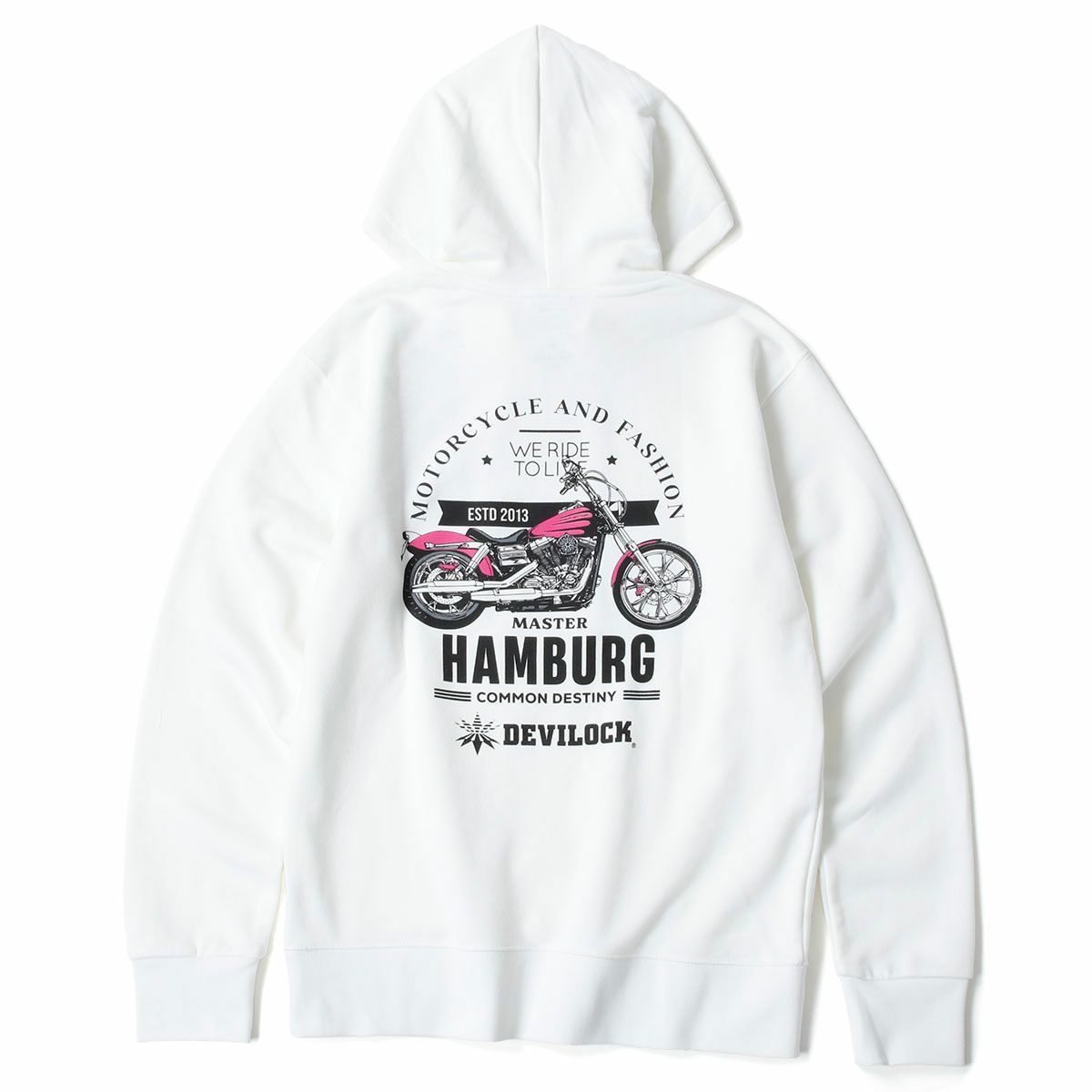 ハンバーグ師匠 x DEVILOCK｜BIKE HOODIE｜フーディ｜ホワイト