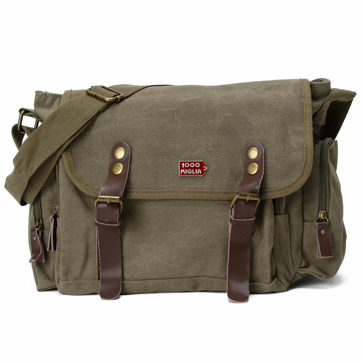 Mille Miglia｜ミッレミリア キャンバス コットン ショルダーバッグ｜グリーン