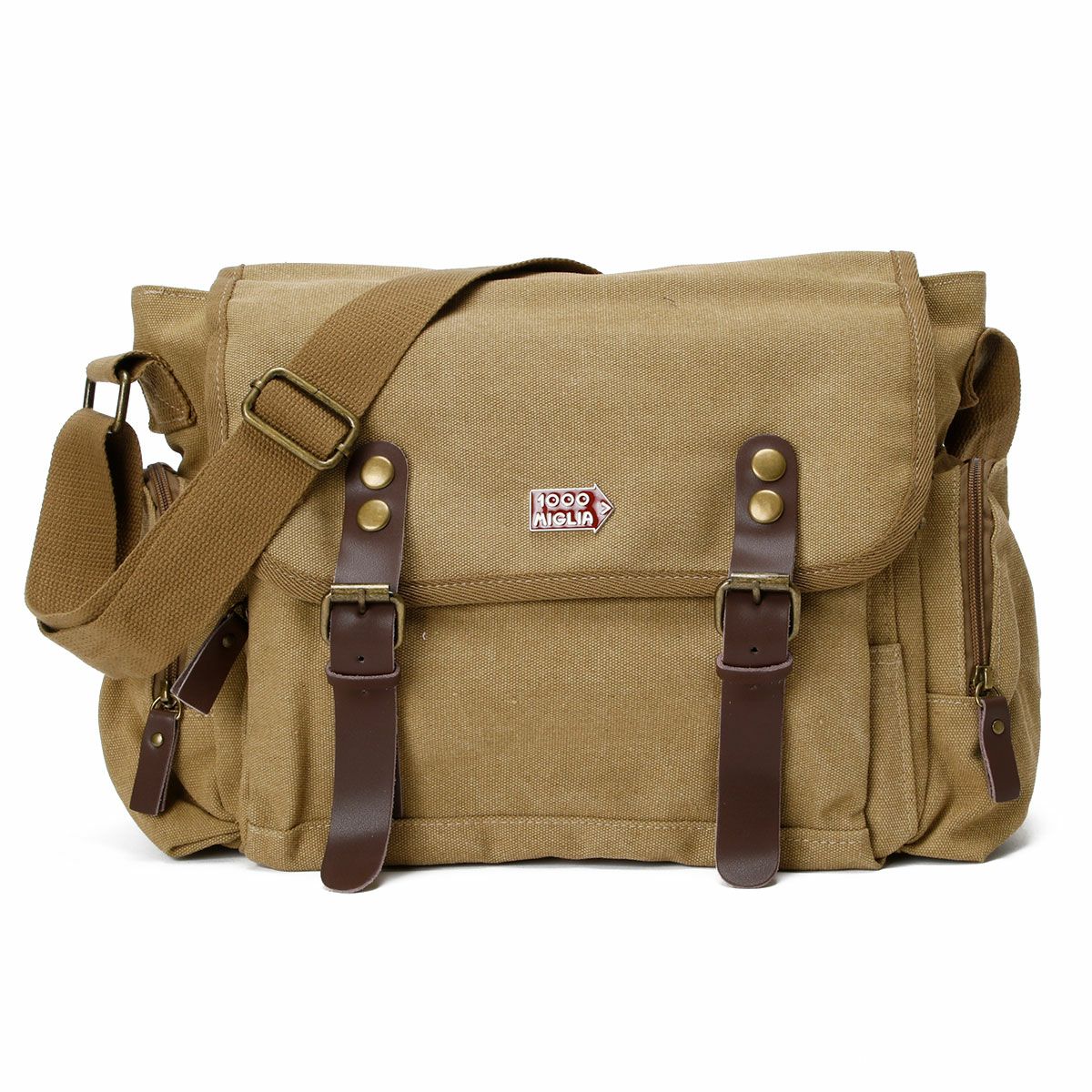 Mille Miglia｜ミッレミリア キャンバス コットン ショルダーバッグ｜サンド
