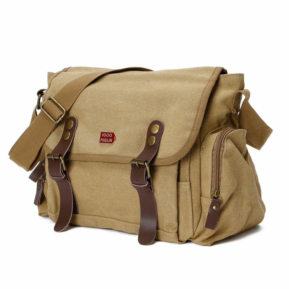 Mille Miglia｜ミッレミリア キャンバス コットン ショルダーバッグ｜サンド