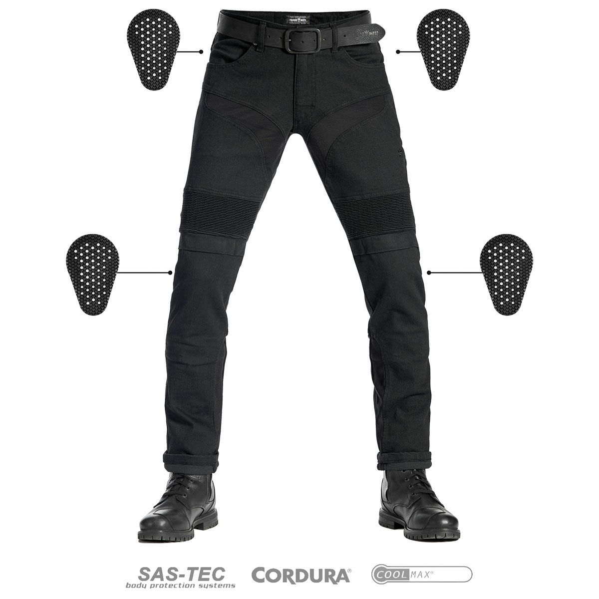 PANDO MOTO｜カールド スリム ｜デニム｜ブラック｜モデル着用