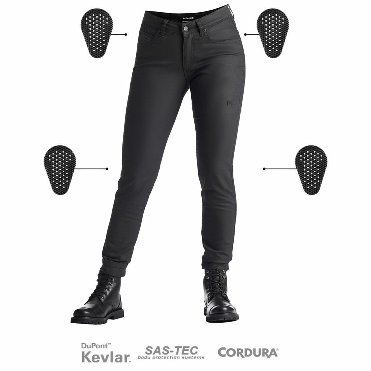 PANDO MOTO｜ロリカ スリム ｜デニム｜ブラック｜モデル着用