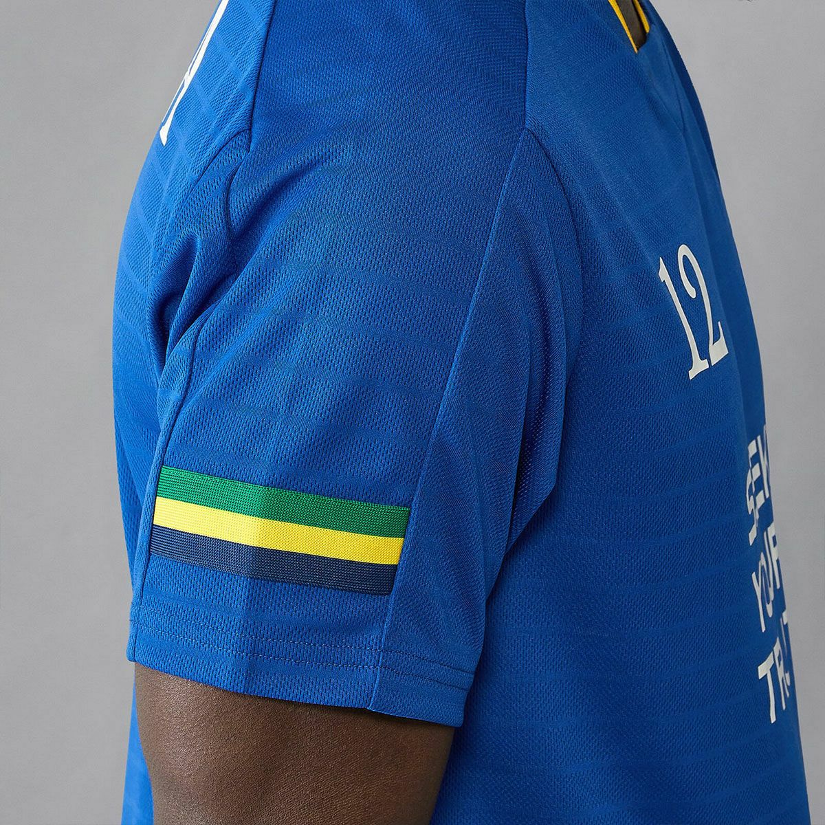 AyrtonSenna｜アイルトン・セナ ストライプ フットボール Tシャツ｜ネイビー｜モデル着用