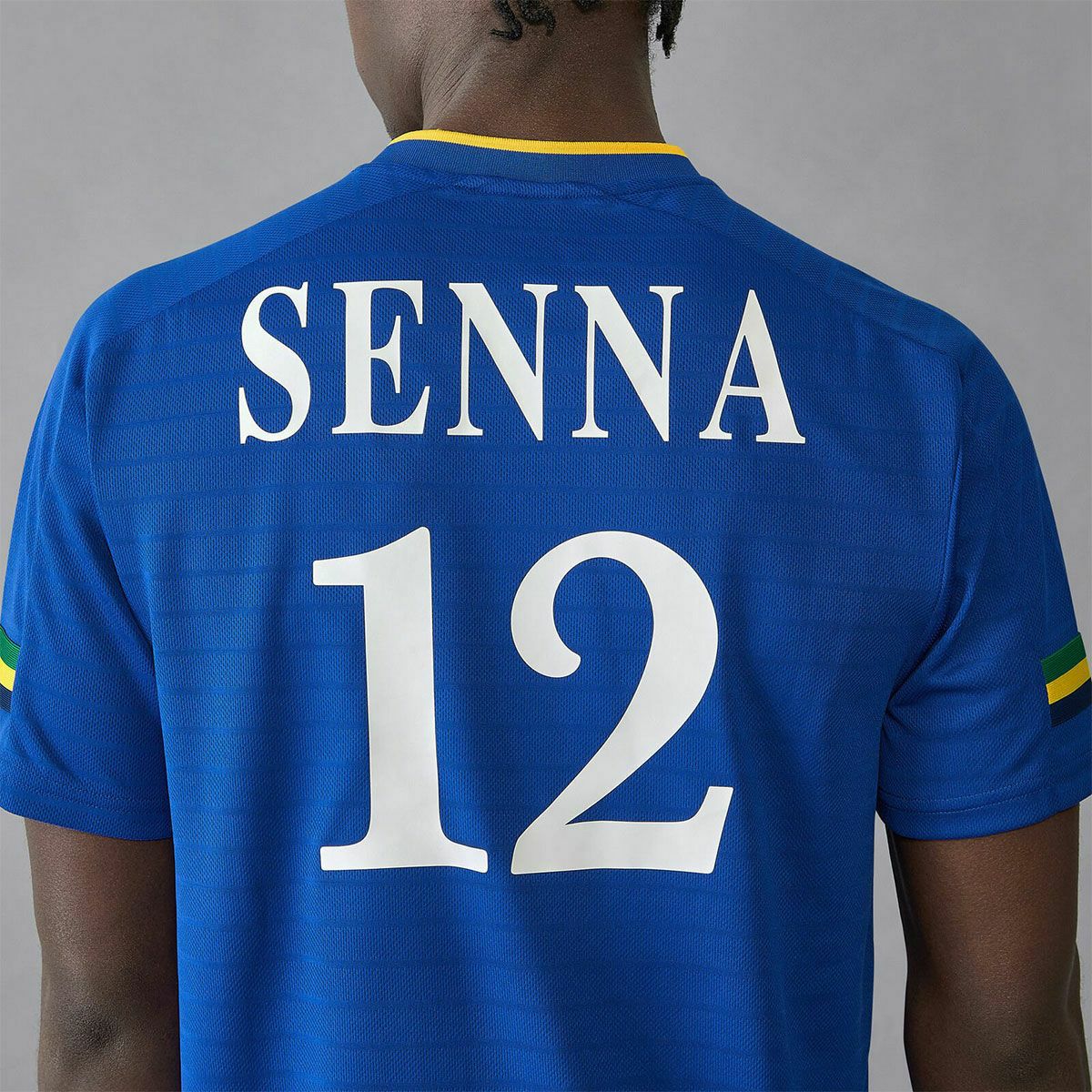 AyrtonSenna｜アイルトン・セナ ストライプ フットボール Tシャツ｜ネイビー｜モデル着用