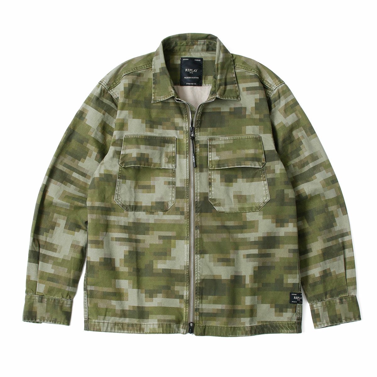 Replay｜デジタルカモ コットンツイル フルジップ シャツ｜