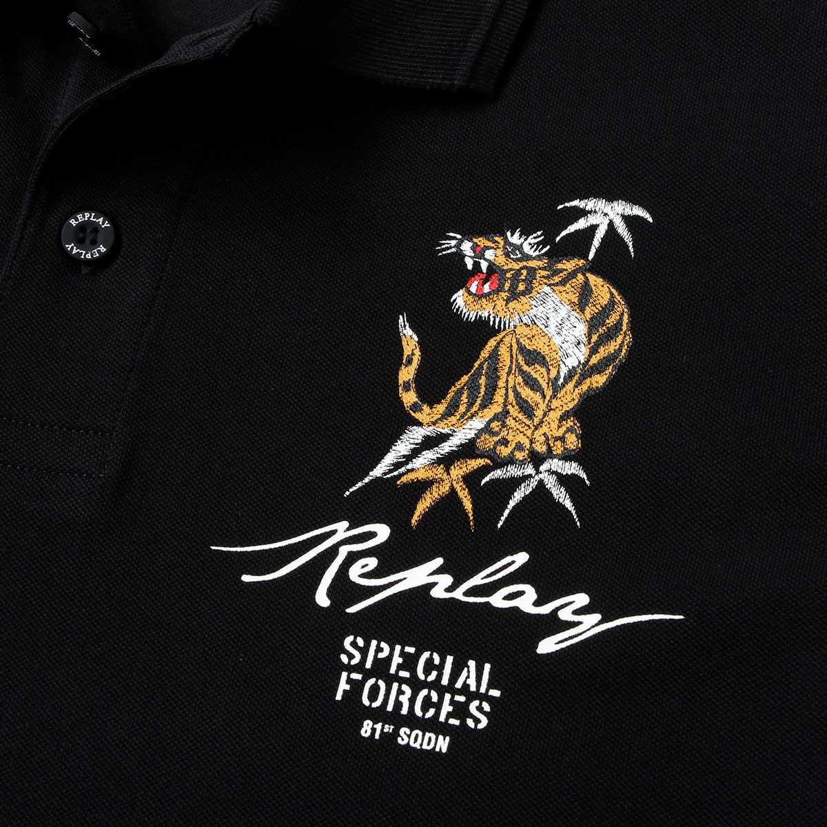 Replay｜タイガーグラフィック ポロシャツ｜ブラック