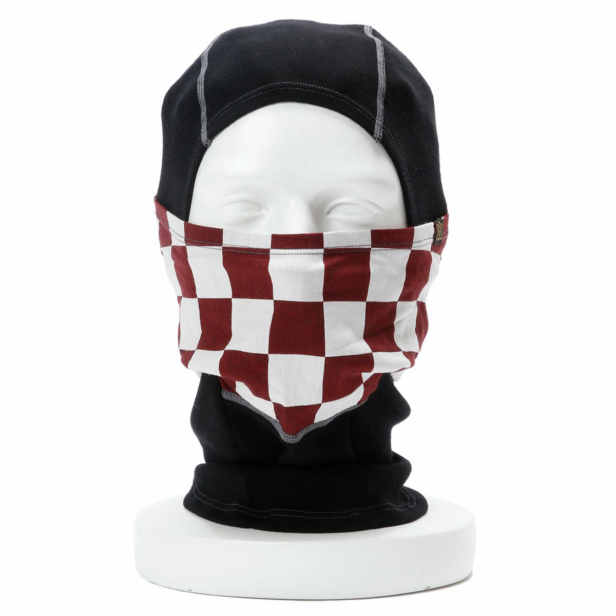 Goldtop｜メリノウール バラクラバ｜ネックカバー｜レッド×ホワイト｜着用